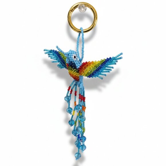 MaxSam Accessories - Beaded Hummingbird Purse Charm – Colorful Keychain Pendant Key Ring Gift Holiday